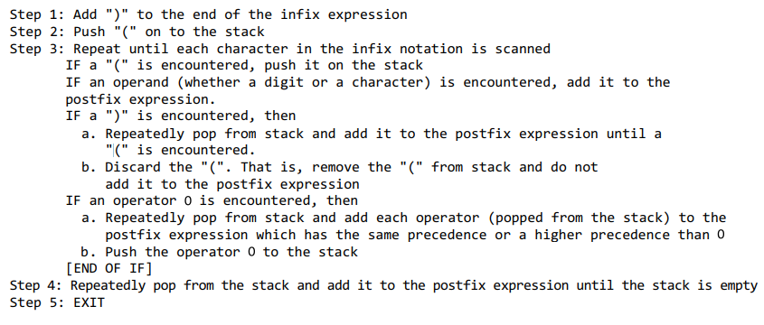 Algorithm to convert an infix notation to postfix notation