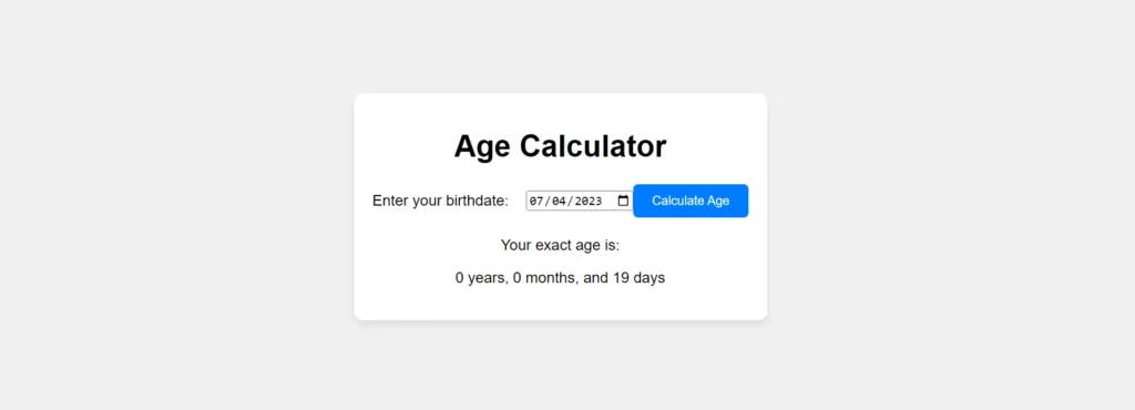 Age calculator screenshot